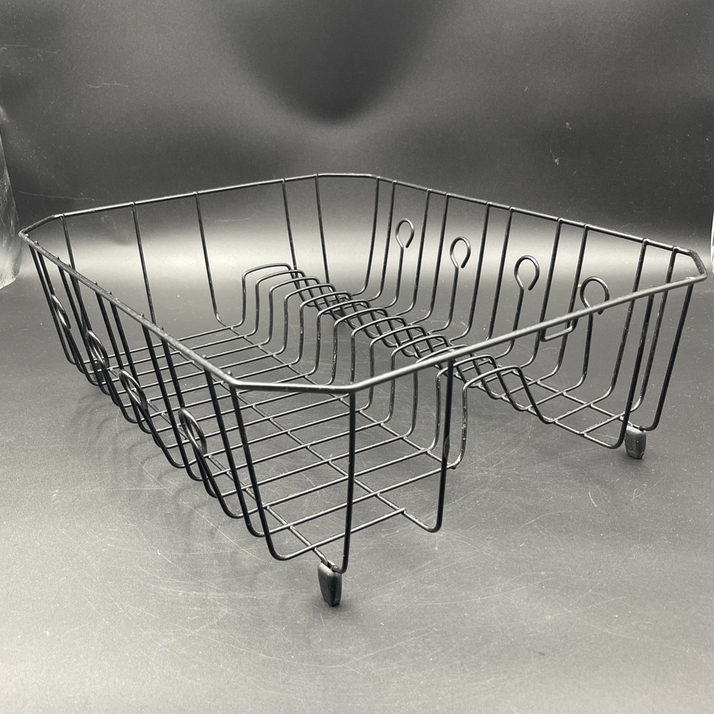 VTG Rubbermaid COATED WIRE DISH DRAINER Drying Rack Black No Utensil Cup